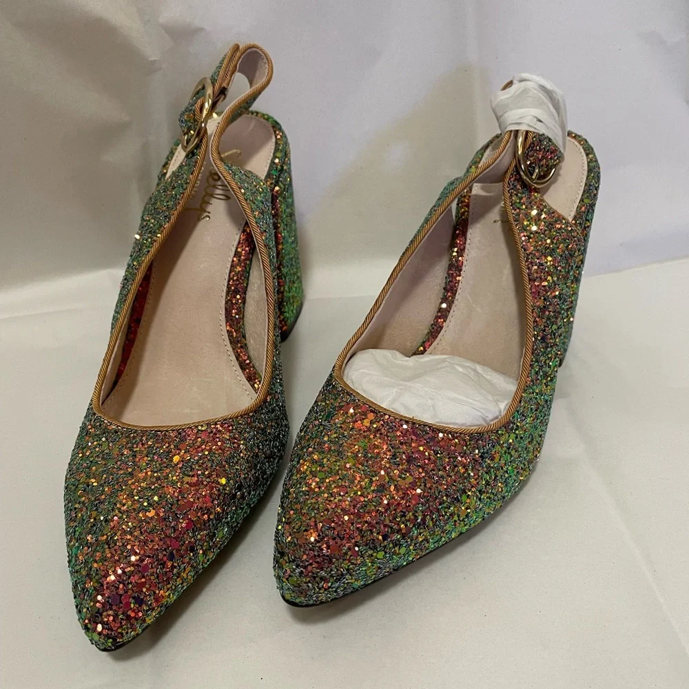 🎉HP🎉Shelly London Peacock Glitter Heels - Picture 6 of 16
